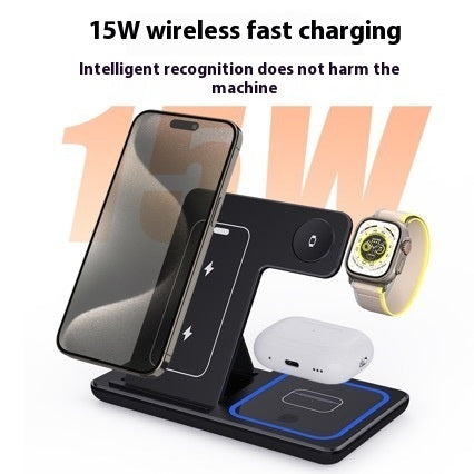 15W 3 In 1 LED Fast Wireless Charger Stand Foldable Charging Station For Smart Phone 16 15 14 IWatch Airpods Pro